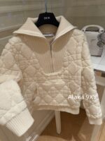 DIOR 24 Autumn/Winter New Collection Australian Plush Towel Ring Wool  Head jacquard zipper design, lapel design, diamond grid knitted sweater for women - Image 5