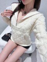 DIOR 24 Autumn/Winter New Collection Australian Plush Towel Ring Wool  Head jacquard zipper design, lapel design, diamond grid knitted sweater for women - Image 20