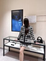 Yves Saint Laurent   2024 Autumn/Winter New Collection Y  Round neck patchwork elegant classic houndstooth woolen coarse floral coat for women loose short top - Image 5