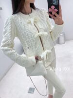 CHANEL24k Autumn/Winter New CollectionHeavy Industry Strap Bow  Hollow jacquard logo wool knitted cardigan jacket for women. - Image 8