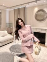 MIUMIU  Paris Sweetheart Dress UpSweet Potato Pink Purple 24 Autumn/Winter New Collection Flip Collar Shirt Embroidered Logo Casual Set for Women. skirt - Image 5
