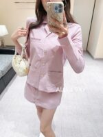 MIUMIU  Paris Sweetheart Dress UpSweet Potato Pink Purple 24 Autumn/Winter New Collection Flip Collar Shirt Embroidered Logo Casual Set for Women. skirt - Image 10