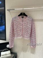 Chanel 24k Show Haute Couture  Pink Bead/Glitter Mesh Diamond Buckle Hollow Short Coat for Women. Full body Heavy Industry Imported Beads - Image 3