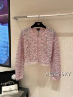 Chanel 24k Show Haute Couture  Pink Bead/Glitter Mesh Diamond Buckle Hollow Short Coat for Women. Full body Heavy Industry Imported Beads - Image 4