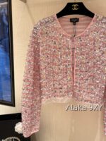 Chanel 24k Show Haute Couture  Pink Bead/Glitter Mesh Diamond Buckle Hollow Short Coat for Women. Full body Heavy Industry Imported Beads - Image 5