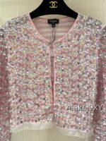 Chanel 24k Show Haute Couture  Pink Bead/Glitter Mesh Diamond Buckle Hollow Short Coat for Women. Full body Heavy Industry Imported Beads - Image 6