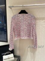 Chanel 24k Show Haute Couture  Pink Bead/Glitter Mesh Diamond Buckle Hollow Short Coat for Women. Full body Heavy Industry Imported Beads - Image 10