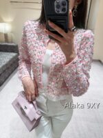 Chanel 24k Show Haute Couture  Pink Bead/Glitter Mesh Diamond Buckle Hollow Short Coat for Women. Full body Heavy Industry Imported Beads - Image 28