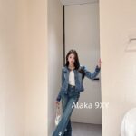 CHANEL  24k Early Autumn New Series Heavy Industry Enzyme Washed Small Short Round Neck Cowboy Jacket for Women/High Waist Bellbottom Pants for Women Super Capable and Show off Figure Jacket