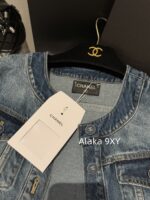 CHANEL  24k Early Autumn New Collection Heavy Industry Enzyme Washed Small Short Round Neck Cowboy Jacket for Women/High Waist Bellbottom Pants for Women Super Skilled and Stylish Pants - Image 3