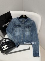 CHANEL  24k Early Autumn New Collection Heavy Industry Enzyme Washed Small Short Round Neck Cowboy Jacket for Women/High Waist Bellbottom Pants for Women Super Skilled and Stylish Pants - Image 18