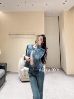 CHANEL  24k Early Autumn New Collection Heavy Industry Enzyme Washed Small Short Round Neck Cowboy Jacket for Women/High Waist Bellbottom Pants for Women Super Skilled and Stylish Pants - Image 23