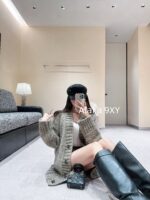 Maison Margiela MM6   2024 Autumn/Winter New Collection Lazy Brown Coarse Needle Medium to Long Loose silhouette Wool Knitted Cardigan Jacket - Image 10