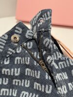 MIUMIU  2024 Autumn/Winter New Collection  Laser Jacquard Letter Logo High Waist slimming straight leg wide leg jeans for women. Show off weight and cover the width of the hips - Image 4