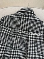 CELINE e2024 Autumn and Winter New CollectionGirl's Sensation Thousand Bird Grid Doll Collar Wool Hemp Metal Buckle Medium length Coat for Women. - Image 5