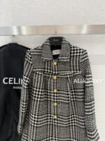 CELINE e2024 Autumn and Winter New CollectionGirl's Sensation Thousand Bird Grid Doll Collar Wool Hemp Metal Buckle Medium length Coat for Women. - Image 12