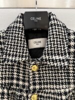CELINE e2024 Autumn and Winter New CollectionGirl's Sensation Thousand Bird Grid Doll Collar Wool Hemp Metal Buckle Medium length Coat for Women. - Image 13