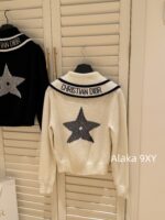 DIOR gift box packaging  D  2024 Autumn/Winter New Collection _ Heavy Industry Collar Five pointed Star Jacquard Logo Hooded Woolen SweaterWhite Rich Beauty Elegant Style - Image 5