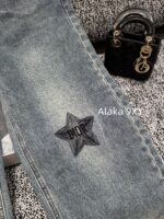 DIOR   Versatile and versatile for autumn and winter24 new musthave styles for spicy girls   High waist slimming heavy industry embroidered five pointed star logo straight leg wide leg jeans for women. - Image 3