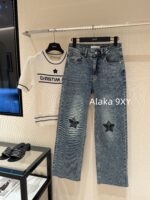 DIOR   Versatile and versatile for autumn and winter24 new musthave styles for spicy girls   High waist slimming heavy industry embroidered five pointed star logo straight leg wide leg jeans for women. - Image 13