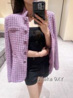 CHANEL24k haute couture workshop seriestaro purple semi high neck imported coarse woolen fabric with 100 camellia silk lining - Image 27