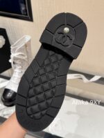 CHANEL24k Autumn/Winter New CollectionHeavy Industry Diamond Grid Pattern Color blocked Martin Boots for Women, Medium to Long Barrel, British Style, Full Leather, Alphabet Grid High Barrel Boots, Thick Bottom Boots - Image 3