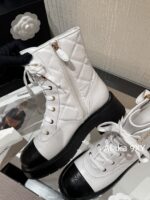 CHANEL24k Autumn/Winter New CollectionHeavy Industry Diamond Grid Pattern Color blocked Martin Boots for Women, Medium to Long Barrel, British Style, Full Leather, Alphabet Grid High Barrel Boots, Thick Bottom Boots - Image 4