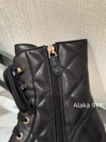 CHANEL24k Autumn/Winter New CollectionHeavy Industry Diamond Grid Pattern Color blocked Martin Boots for Women, Medium to Long Barrel, British Style, Full Leather, Alphabet Grid High Barrel Boots, Thick Bottom Boots - Image 12