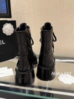 CHANEL24k Autumn/Winter New CollectionHeavy Industry Diamond Grid Pattern Color blocked Martin Boots for Women, Medium to Long Barrel, British Style, Full Leather, Alphabet Grid High Barrel Boots, Thick Bottom Boots - Image 18