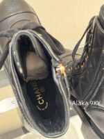 CHANEL24k Autumn/Winter New CollectionHeavy Industry Diamond Grid Pattern Color blocked Martin Boots for Women, Medium to Long Barrel, British Style, Full Leather, Alphabet Grid High Barrel Boots, Thick Bottom Boots - Image 19