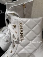 CHANEL24k Autumn/Winter New CollectionHeavy Industry Diamond Grid Pattern Color blocked Martin Boots for Women, Medium to Long Barrel, British Style, Full Leather, Alphabet Grid High Barrel Boots, Thick Bottom Boots - Image 27