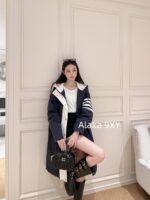 THOM BROWNE "Classic and versatile, timeless" TB Autumn and winter long down jacket with thick hood, college warm and loose fit, unisex down jacket, national standard 90 white duck down - Image 4