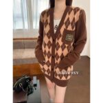 MIUMIU   24 Autumn/Winter New CollectionGirl's Sensation Academy Color blocked Grid Wool Cashmere Knitted Cardigan Loose Sweater - Image 11