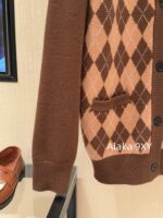 MIUMIU   24 Autumn/Winter New CollectionGirl's Sensation Academy Color blocked Grid Wool Cashmere Knitted Cardigan Loose Sweater - Image 16
