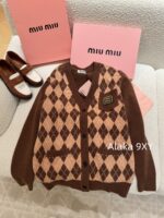 MIUMIU   24 Autumn/Winter New CollectionGirl's Sensation Academy Color blocked Grid Wool Cashmere Knitted Cardigan Loose Sweater - Image 22