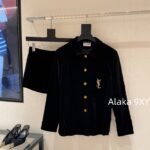 Yves Saint Laurent Y  2024 Autumn/Winter New Collection   Velvet shirt with lettering on the chest, velvet velvet jacket with cotton, women's/threedimensional cut velvet shorts, suit pants, suit