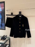 Yves Saint Laurent Y  2024 Autumn/Winter New Collection   Velvet shirt with lettering on the chest, velvet velvet jacket with cotton, women's/threedimensional cut velvet shorts, suit shorts, shorts