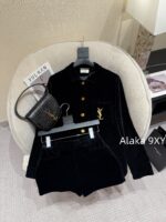 Yves Saint Laurent Y  2024 Autumn/Winter New Collection   Velvet shirt with lettering on the chest, velvet velvet jacket with cotton, women's/threedimensional cut velvet shorts, suit shorts, shorts - Image 3