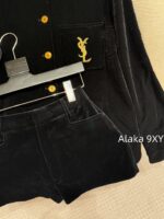Yves Saint Laurent Y  2024 Autumn/Winter New Collection   Velvet shirt with lettering on the chest, velvet velvet jacket with cotton, women's/threedimensional cut velvet shorts, suit shorts, shorts - Image 4