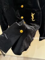 Yves Saint Laurent Y  2024 Autumn/Winter New Collection   Velvet shirt with lettering on the chest, velvet velvet jacket with cotton, women's/threedimensional cut velvet shorts, suit shorts, shorts - Image 12