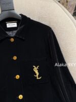 Yves Saint Laurent Y  2024 Autumn/Winter New Collection   Velvet shirt with lettering on the chest, velvet velvet jacket with cotton, women's/threedimensional cut velvet shorts, suit shorts, shorts - Image 15