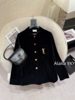 Yves Saint Laurent Y  2024 Autumn/Winter New Collection   Velvet shirt with lettering on the chest, velvet velvet jacket with cotton, women's/threedimensional cut velvet shorts, suit shorts, shorts - Image 16