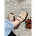 H  24 Autumn/Winter New CollectionLCONE Sheep Fur Kelly Buckle Retro British Style One Step Slip on Le Fu Shoes Women's Coarse Heel Thick Bottom Versatile Genuine Leather Single Shoes - Image 11
