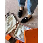 H  24 Autumn/Winter New CollectionLCONE Sheep Fur Kelly Buckle Retro British Style One Step Slip on Le Fu Shoes Women's Coarse Heel Thick Bottom Versatile Genuine Leather Single Shoes - Image 12