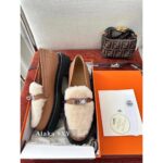 H  24 Autumn/Winter New CollectionLCONE Sheep Fur Kelly Buckle Retro British Style One Step Slip on Le Fu Shoes Women's Coarse Heel Thick Bottom Versatile Genuine Leather Single Shoes - Image 14