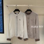 BURBERRY winter limited edition socialite outfit   24 new classic plaid cuffs original custom splicing 100 sheep wool knitted cardigan for women.