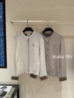 BURBERRY winter limited edition socialite outfit   24 new classic plaid cuffs original custom splicing 100 sheep wool knitted cardigan for women.