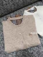 BURBERRY winter limited edition socialite outfit   24 new classic plaid cuffs original custom splicing 100 sheep wool knitted cardigan for women. - Image 7