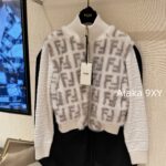 FENDI  24FW classic letter logo autumn and winter flower double "F" knitted cardigan imported whole piece mink fur grass jacket women's short jacket. Available in three colors