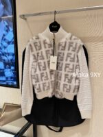 FENDI  24FW classic letter logo autumn and winter flower double "F" knitted cardigan imported whole piece mink fur grass jacket women's short jacket. Available in three colors